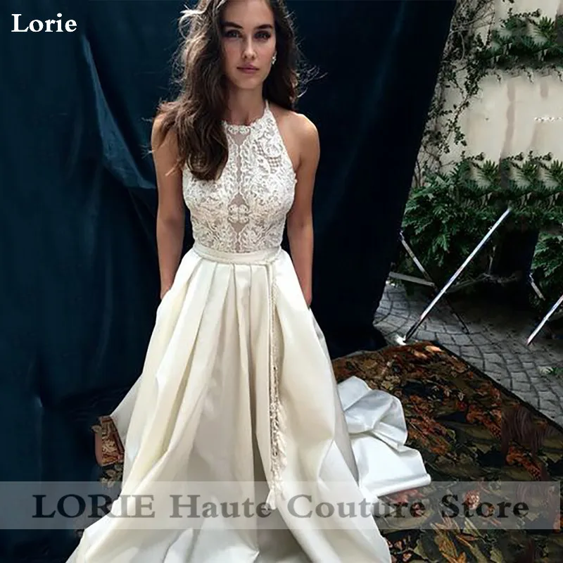 Lorie Свадебные платья трапециевидной формы с бретелькой на шее Свадебные платья Boho Vestidos Свадебные платья на заказ