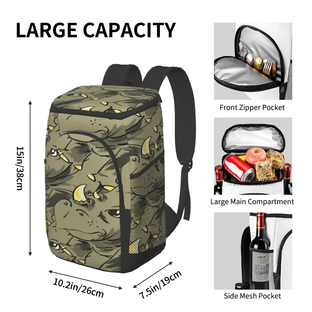 picnic cooler backpack african rhinoceros rhino pattern waterproof thermo bag refrigerator fresh keeping thermal insulated bag free global shipping