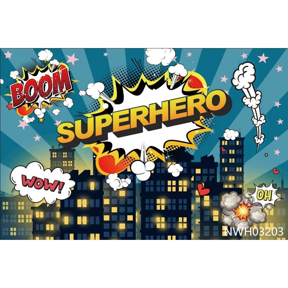 Фон для фотосъемвечерние с изображением супергероев Марвел зданий и городов