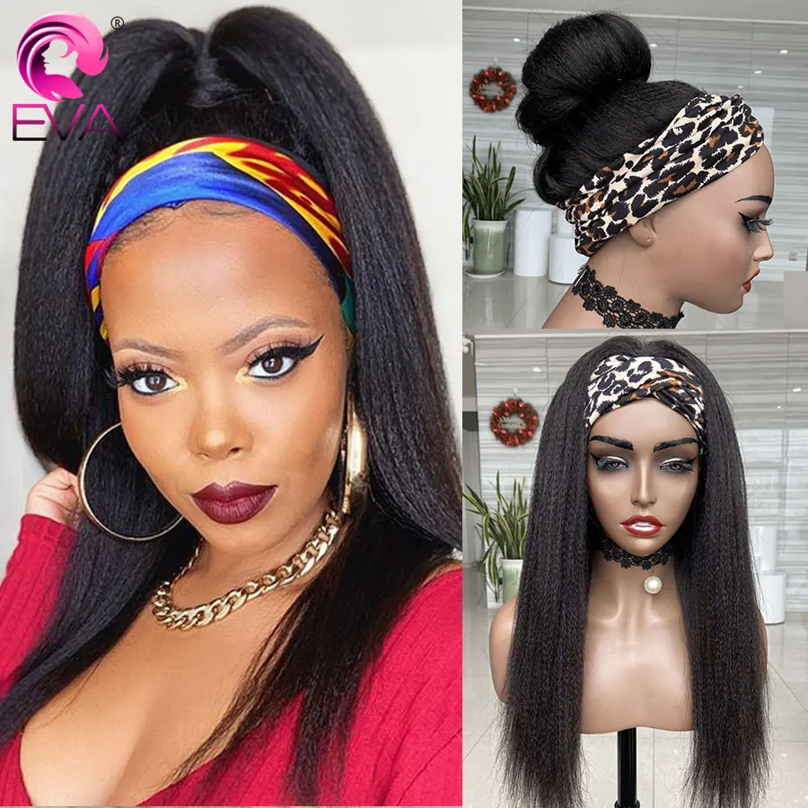 Brazilian Headband Wig For Black Women Yaki Straight Human Hair Wig With Headband Glueless Headband Human Hair Wigs Eva Hair