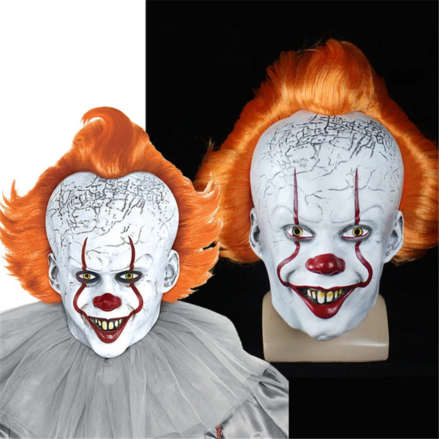 

2020 New Horror Joker Clown Scary Mask Cosplay Stephen King Chapter Two Pennywise Latex Masks Helmet Halloween Party Props