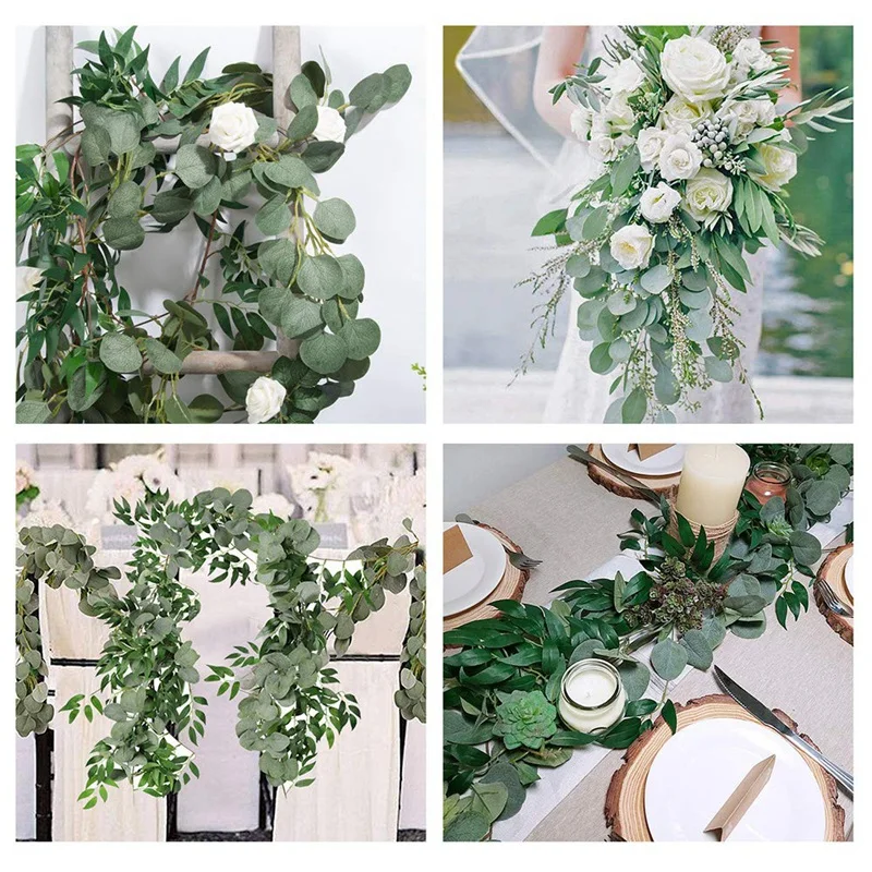 

NEW-6.5-Foot Artificial Eucalyptus Garland and 6-Foot Willow Vine Branches Leaf Garland String Door Green Garland Indoor and Out
