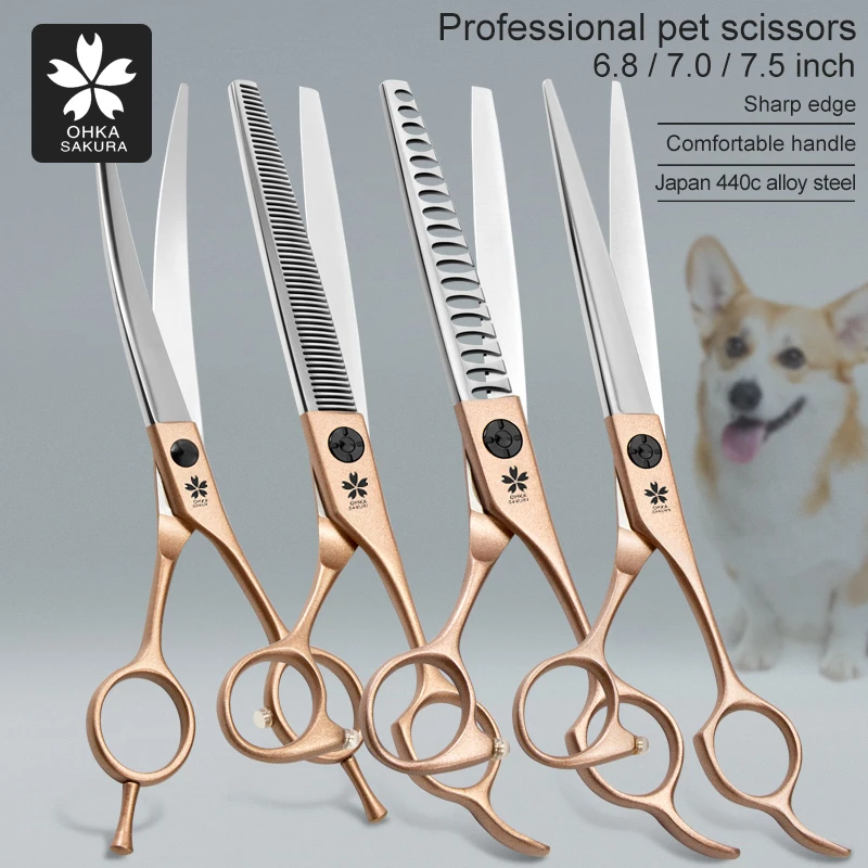 Pet scissors beauty professional dog hair cutting tool set champagne handle hair trimming scissors dog hair bending scissors