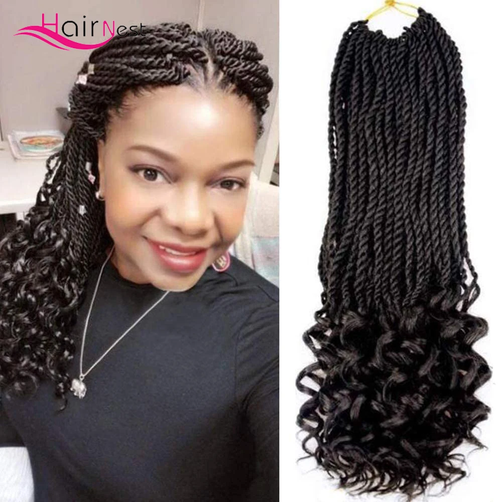 

Hair Nest 18 Inches Senegalese Wavy Twist Crochet Braids Goddess Crochet Twist With Curly Ends Synthetic KaneKalon Braiding Hair