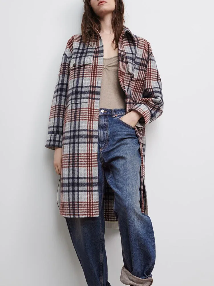 

spring new women's Korean style wild plaid mid-length shirt jacket
