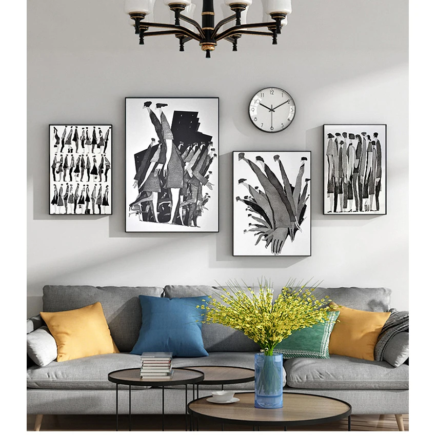 

Wall Pictures for Living Room Home Decor Black White Abstract Characters Fashion Poster Painting Canvas Print Art