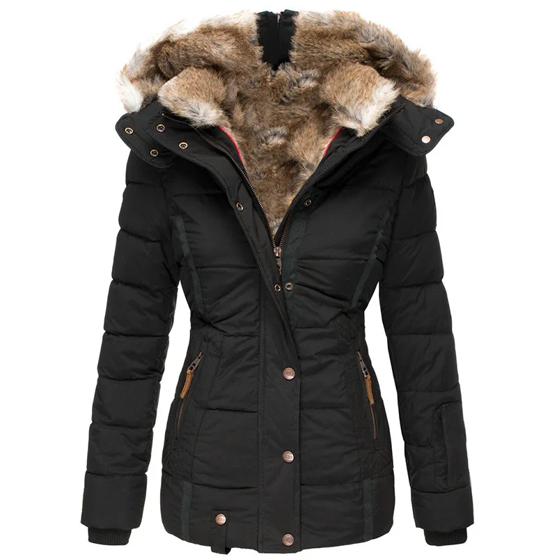 

5XL Parkas Women Thick Long Sleeve Hooded Cashmere Bubble Jacket Ladies Solid Color Puffer Coat Outerwear Zipper