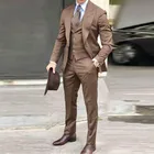 Новинка 2022, коричневый классический мужской костюм, смокинг из 3 предметов, свадебные костюмы для жениха с пиковым отворотом, комплект бордового цвета, мужской деловой пиджак, брюки