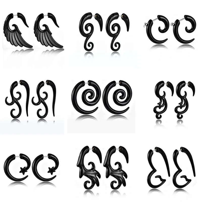 Пара черный акриловые поддельные мошенник Твист Спираль уха конические