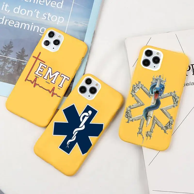 

EMT EMS Medical Rescue For Phone Case For IPhone 6 6s 7 8 Plus X Xs Xr Xsmax 11 12 Pro Promax 12mini Candy Yellow Silicone Cover