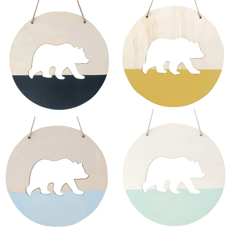 

4 Pcs INS Nordic Positive Banner Round Polar Bear Wood Chip Wall Hanging Pendant Cardboard For Kids Room Decoration Photo Props