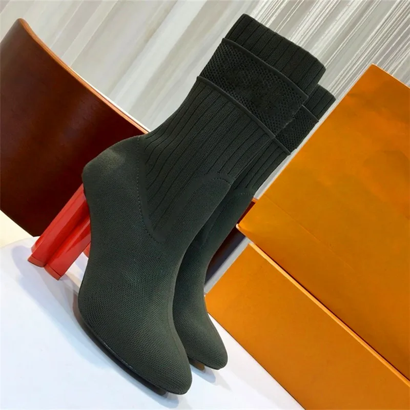 

Prowow Knitted Socks Boots Strange Style Stretch Boots High-top Short Boots High-heeled Thin Boots Sleeve Round Toe Women Shoes