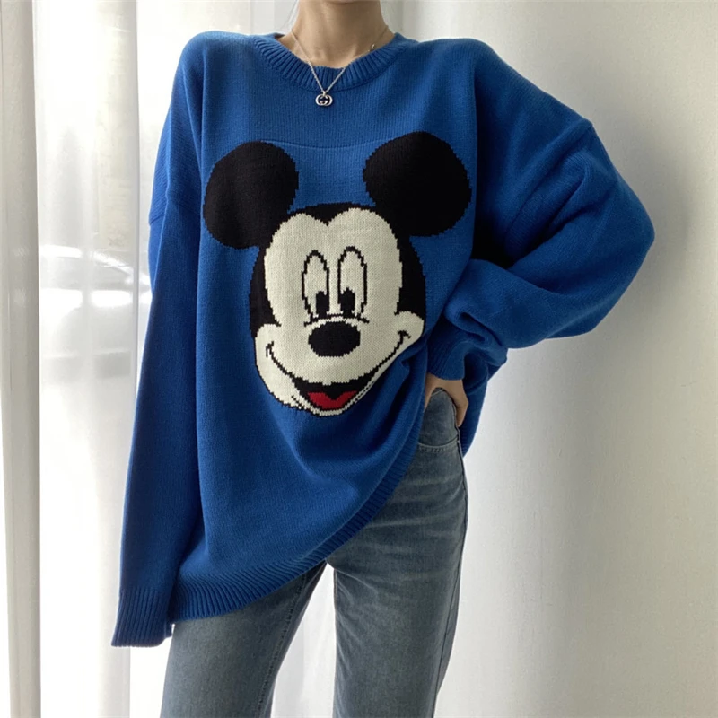 Женский трикотажный пуловер с длинным рукавом круглым вырезом | Женская одежда