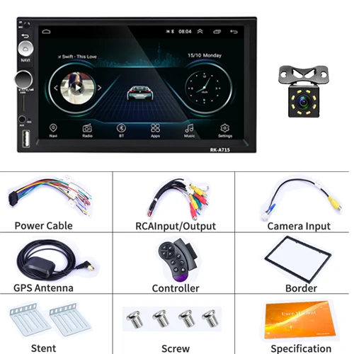With 8 IR Camera AMPrime 2 Din Android автомобильный радиоприемник " HD сенсорный экран gps wifi Автомобильный мультимедийный плеер Bluetooth fm-радио Авторадио MirrorLink стерео - Цвет: With 8 IR Camera