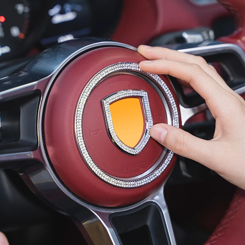 

Car Interior Stickers for Porsche Macan Cayenne Panamera Diamond Decoration Wheel Frame Crystal Modified Cover Accessories