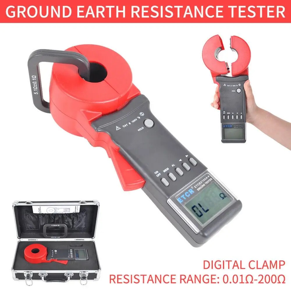 

ETCR2100A+ Digital Clamp On Ground Earth Resistance Tester Meter 0.01Ω-200Ω