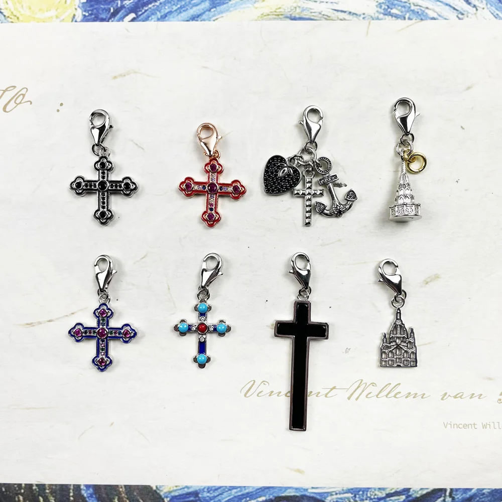 Charms Pendant Black Cross Church 925 Sterling Silver Fine Jewelry Accessories Vintage Gift For Women Men Fit Bracelet Necklace | Украшения