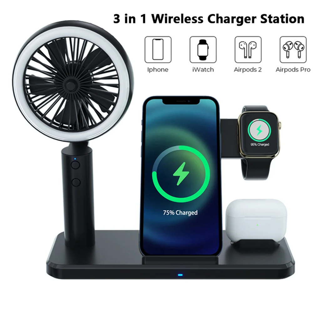 

Qi Wireless Charger 15W Fast Wireless Charging Station For Apple Watch AirPods Pro Fan Night Llight Foldable Stand For iPhone 12