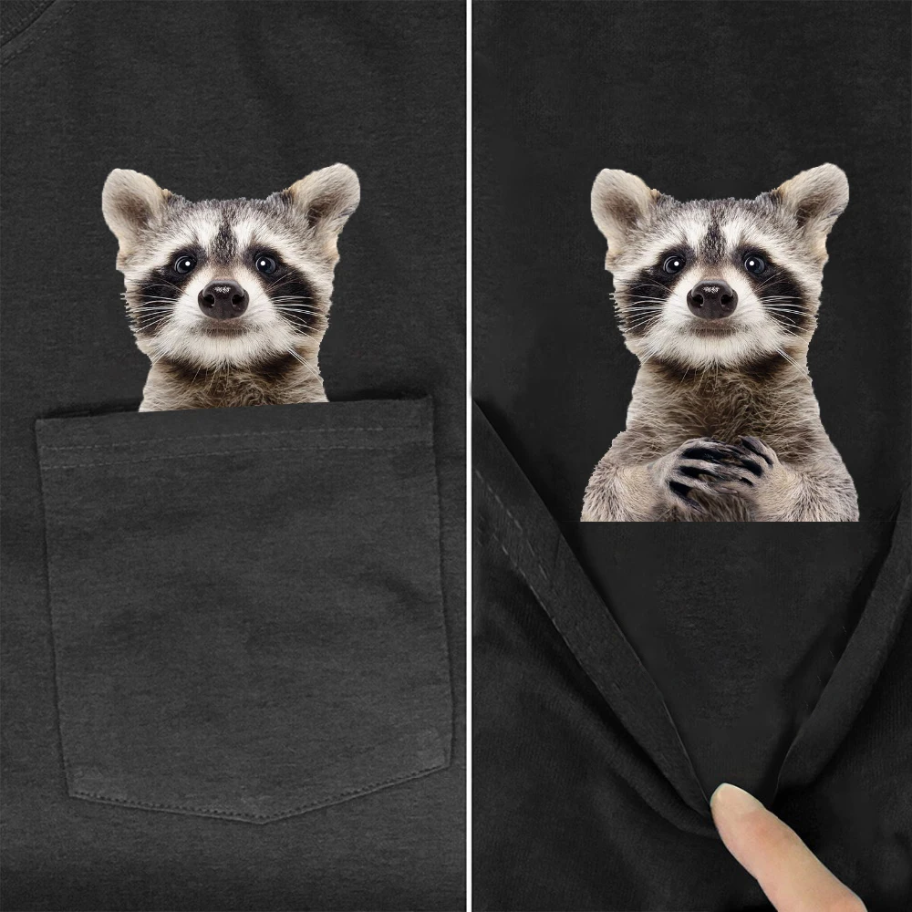 

CLOOCL Funny 100% Cotton T-Shirt Fashion Pocket Cute Raccoon Printed T-shirt Harajuku Short Sleeve Hip Hop Tees Drop Shipping