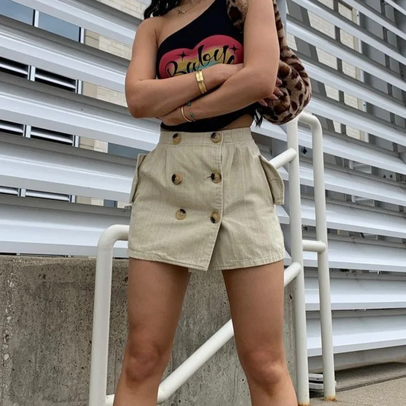 

Summer Fashion New Products Street Retro Style Pocket Button Stitching Skirt Female Pocket Button Skirt Female Stitching Skirt