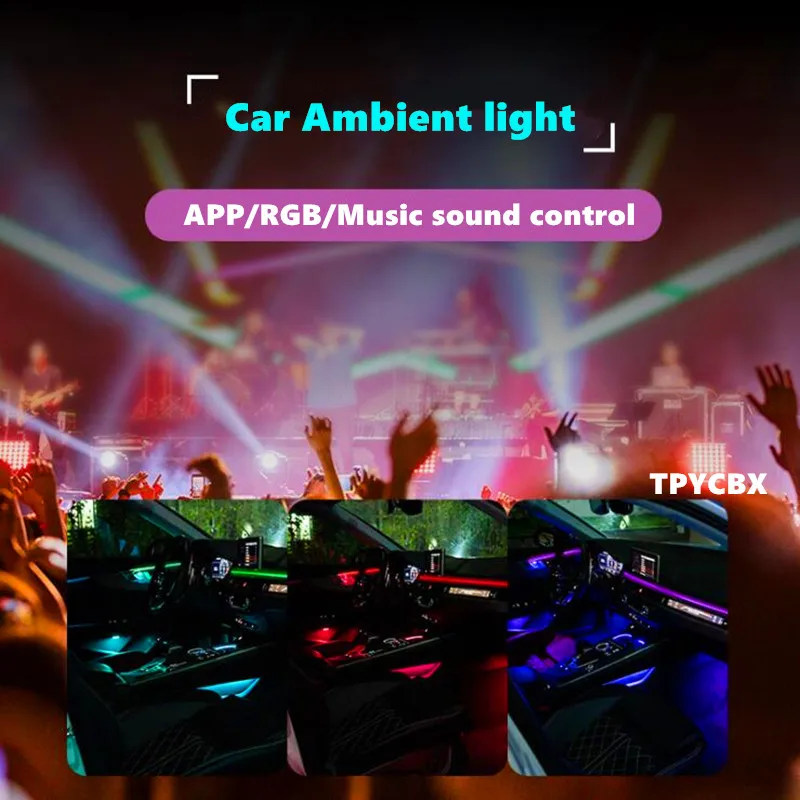 

Автомобильный атмосферный светильник s EL неоновый провод полоса светильник RGB несколько режимов приложение управление звуком авто Интерье...