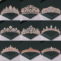 trendy rose gold color tiaras and crowns pearl crystal princess diadems hot sale queen wedding bridal hair accessories headpiece