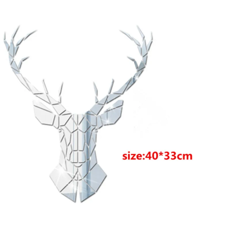 3D зеркальные акриловые настенные наклейки с головой оленя декоративные в