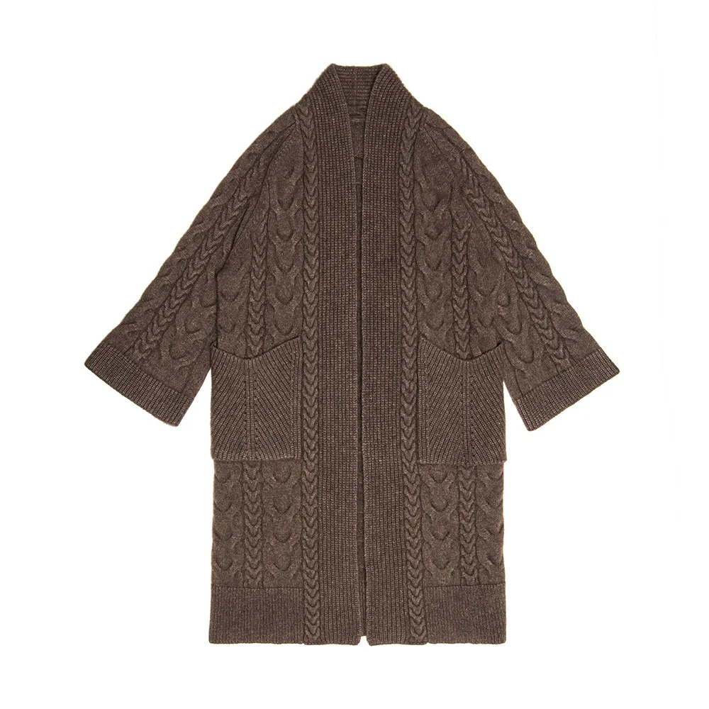 Pull femme nouveaute2019осенне-зимний женский свободный джемпер большого размера, толстый теплый вязаный кардиган, скрученный кашемировый длинный свитер из яка