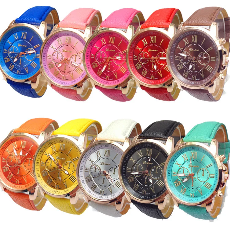 

Fashion Geneva Children Quartz Watch Ladies Red Leather Strap Roman Digital Pattern Alloy Dial Watches Women Wristwatch Men Gift