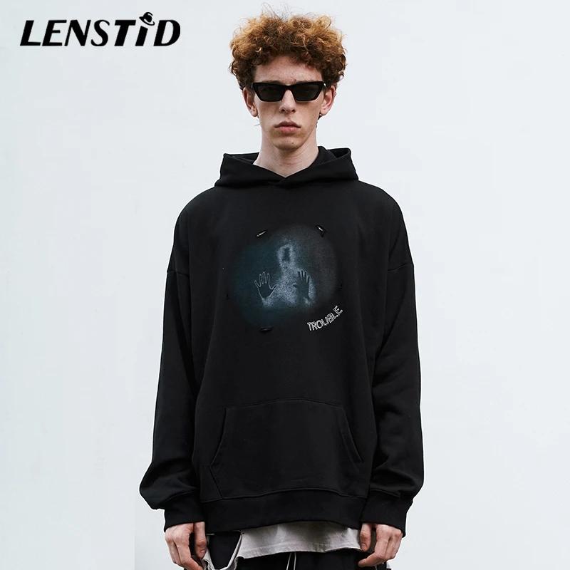 Мужские Зимние флисовые пуловеры LENSTID в стиле хип хоп толстовки с капюшоном и
