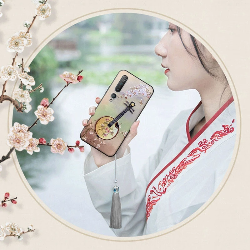 Tassel Case for Xiaomi Mi 11 10 Pro 9 8 A3 10T 9T Mix 2S 3 Redmi K30 K20 Note 7 3D Drawing Embossed Lute Hand Strap Soft Cover | Мобильные