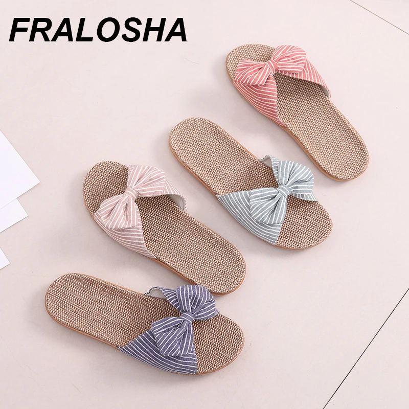 Женские домашние льняные тапочки дышащие Нескользящие шлепанцы плоская подошва