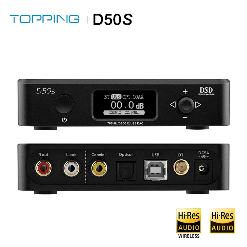 

Настольный Hi-Fi декодер TOPPING D50S Dual ES9038Q2M, Bluetooth 5,0, USB DAC PCM 32 бит/768k DSD512 DOP64 LDAC/AAC/SBC/aptX