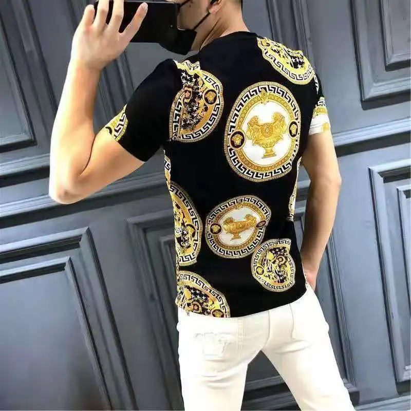 

2021 Summer New Men's Printed Half-Sleeved t-Shirt Tide Brand Trend Bottoming Shirt Men's Shirt