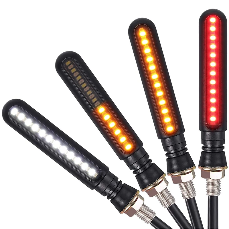 

4Pcs Flowing Motorcycle Indicators Flashing Motorbike Turn Signal Lights Rear Brake Lights Width Lamps 12V Universal