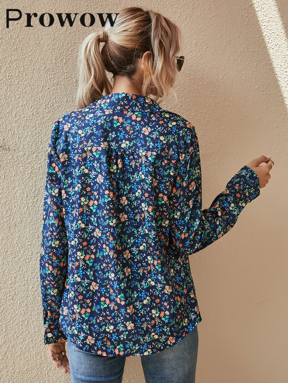 

Prowow Autumn Winter Women Casual Streetwear Floral Long Sleeve Shirt Female Fashion Single Breasted Turn Down Collar Jacket