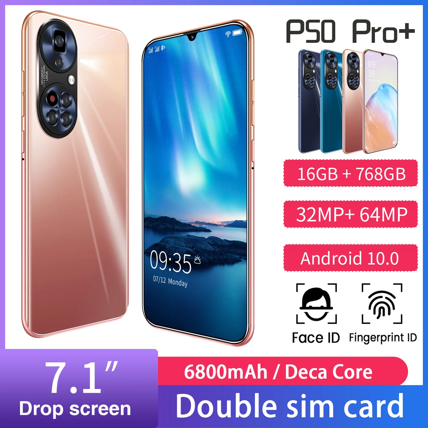 

Smartphones Huawe P50 Pro +7.1" Global Version Mobile phones 768GB Dual SIM Deca Core 6800mAh Android 10 Mtk6889