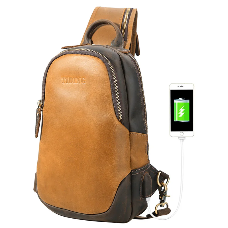 Кожаная сумка слинг Tiding для мужчин винтажный рюкзак на ремне через плечо