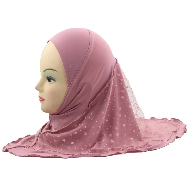 Dark Pink Мусульманский хиджаб для детей, исламский шарф, шали с красивым кружевом, снежный узор, для девочек от 2 до 7 лет - Цвет: Dark Pink