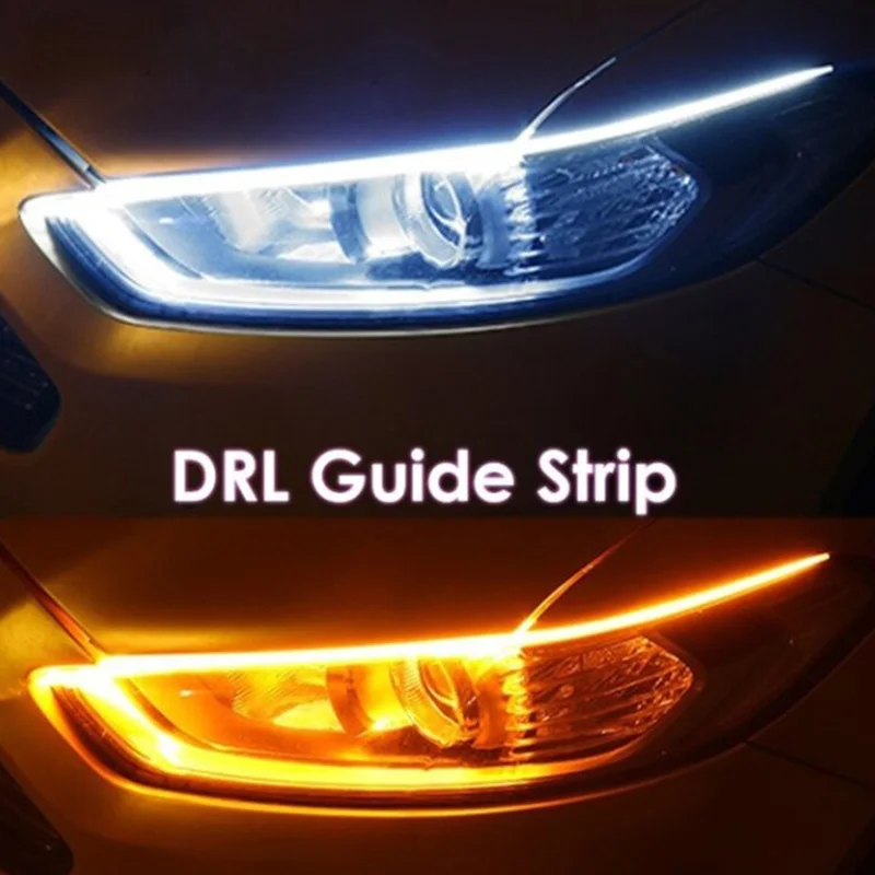 Сканирование автомобильного светодиодного внешнего дневного света "Start scanning automobile LED daily light external ultra thin guide bar dual color streamer turn signal driving on".