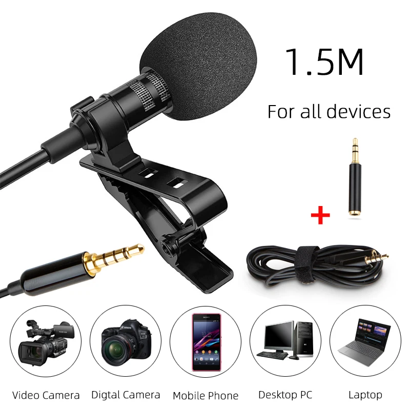 

1.5M/3M Mini Portable Microphone 3.5mm Lavalier Clip-on Tie Collar Mic Wired Mikrofo/Microfon for Phone Laptop PC Gaming