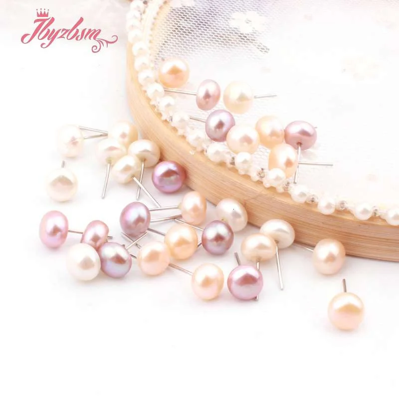

8mm Natural Freshwater Pearl Round Stone Beads Silver Fashion Jewelry Studs Earrings For Woman Christmas Wedding Gift 1 Pair