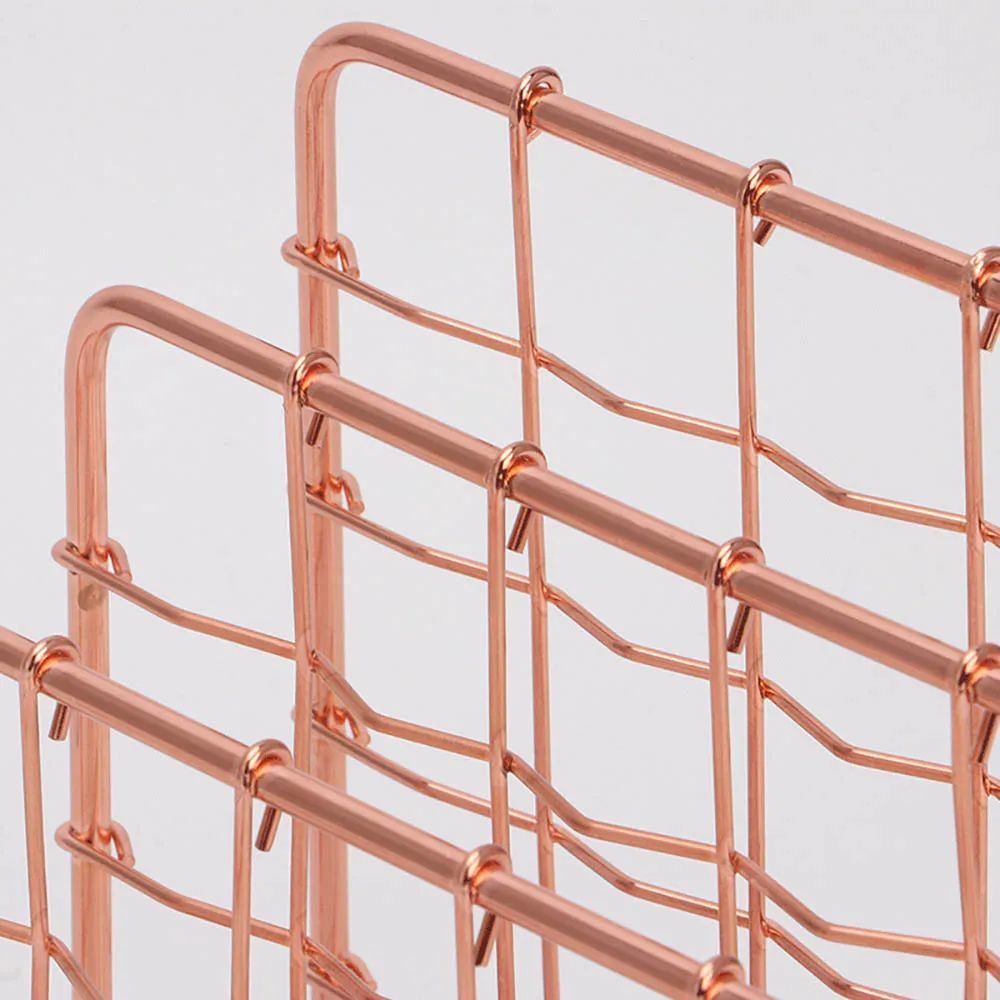 

Nordic Wrought Iron Double Grid File Holder Desk Shelf Magazine Book Storage Rack Organizer 3 Layers Iron Grid File Book Storage