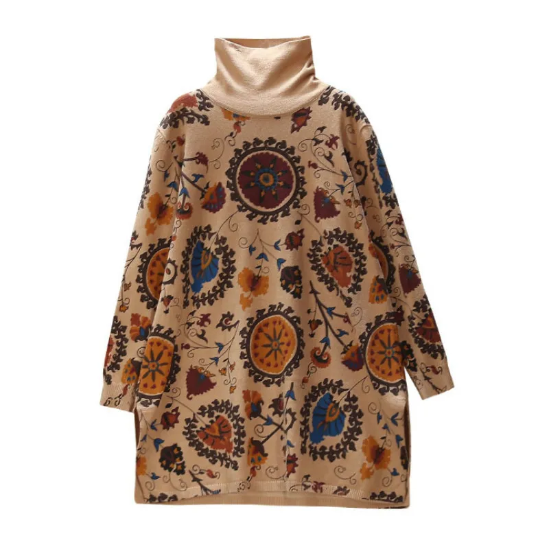 Женская водолазка в стиле панк Max LuLu длинный теплый свитер с цветочным принтом