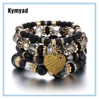 Браслеты Kymyad с бусинами для женщин, ювелирные изделия в стиле бохо, браслет из каучука с подвесками в форме сердца, многослойная бижутерия