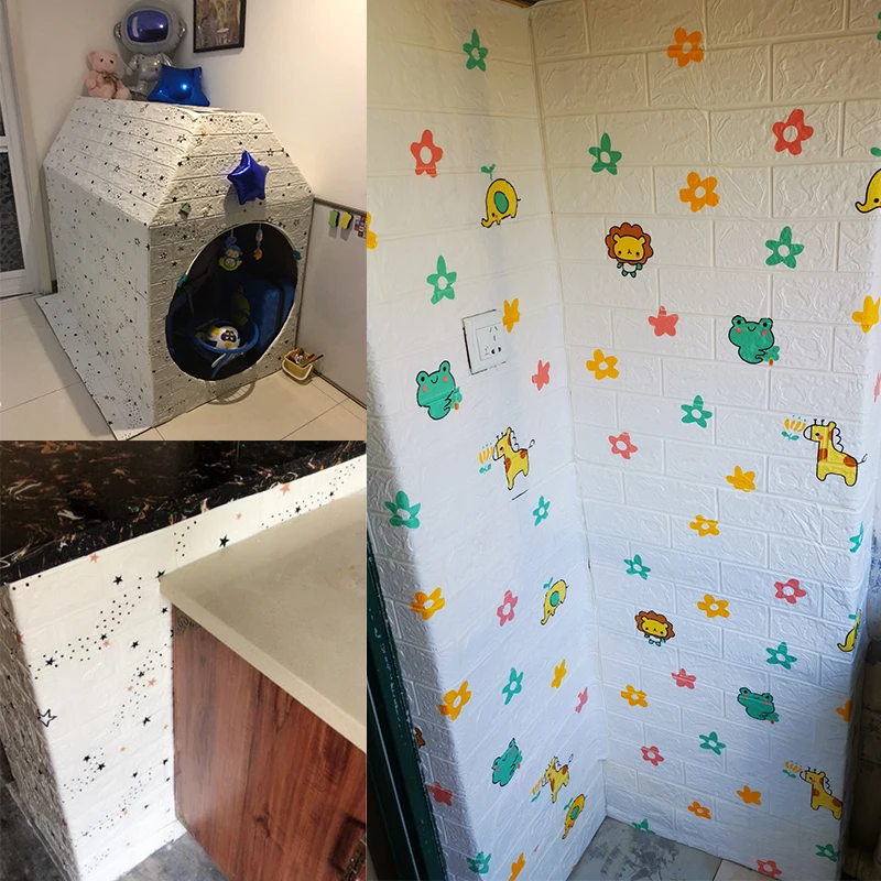 

10pcs/lot 3D Brick Cute Cartoon Star Animal Wall Stickers for Home Decoration Kids Baby Child Room Foam Wallpaper Self Adhesive