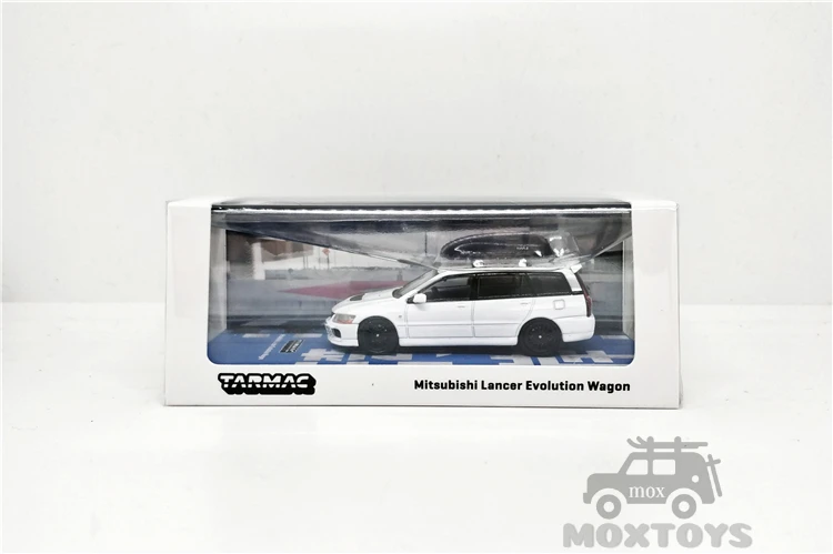 

Tarmac Works 1:64 Mitsubishi Lancer Evolution Wagon White w/detached Rooftop Carrier Diecast Model Car