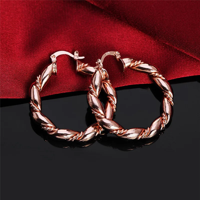 

925 Sterling Silver/Golden/Rose Gold Plated Fashion Double Twist Round Hoop Earrings For Women Lady Fashion Jewelry