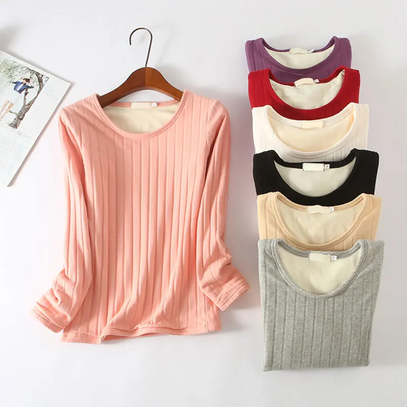 

2020 зимняя теплая женская футболка, утепленное бархатное термобелье, Повседневная облегающая мягкая рубашка с круглым вырезом, Топ с длинны...