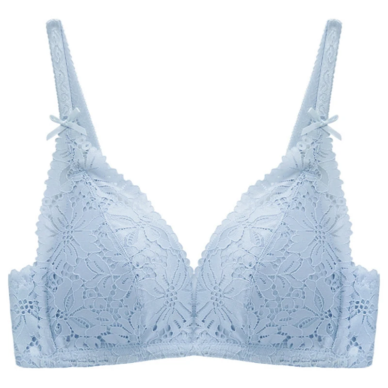 

Elovegirl Comfortable Underwear Blue Gather Lace Edge Underwear Women's Lace Bra, Seamless Push Up Bralette Seamless Bra
